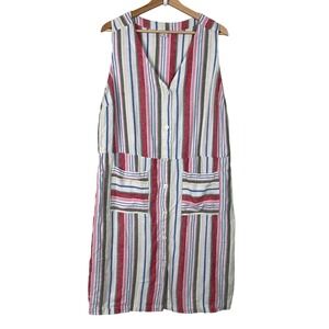 Old Navy Striped Linen Blend Fit & Flare Button Front Sleeveless‎ Midi Dress XXL